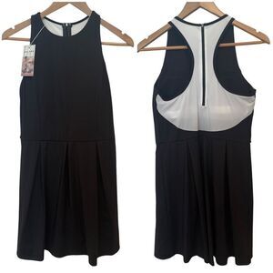 NWT Halara Black and White Racerback Pleated Mini Dress With Shorts Size L